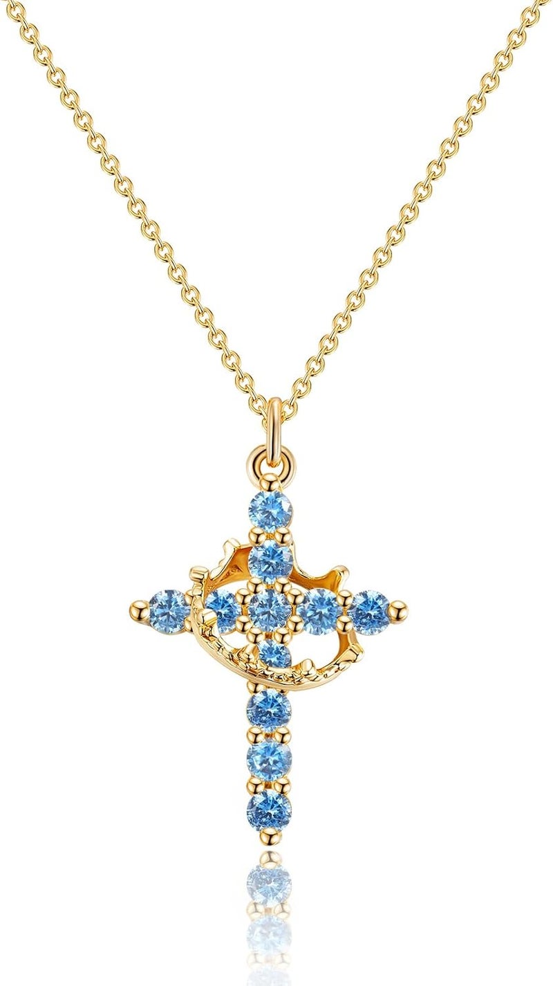 Robaice Upgraded Crown Cross Necklace for Women, 14K Gold Plated Crown Cross Pendant Necklace, Non-Tarnish Faith Jewelry for Women, Christian Religious Gifts for Her - Image 1